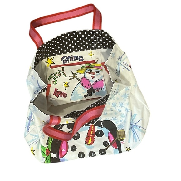 Brighton Happy Holidays Painted Snowman Christmas Canvas Tote Bag 16x14x8 - Picture 2 of 4